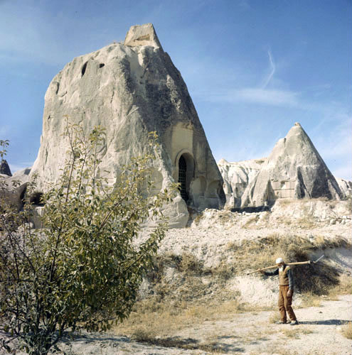 Exterior of rock-cut mausoleum dating from 6th to 9th century, Cappadocia, Turkey